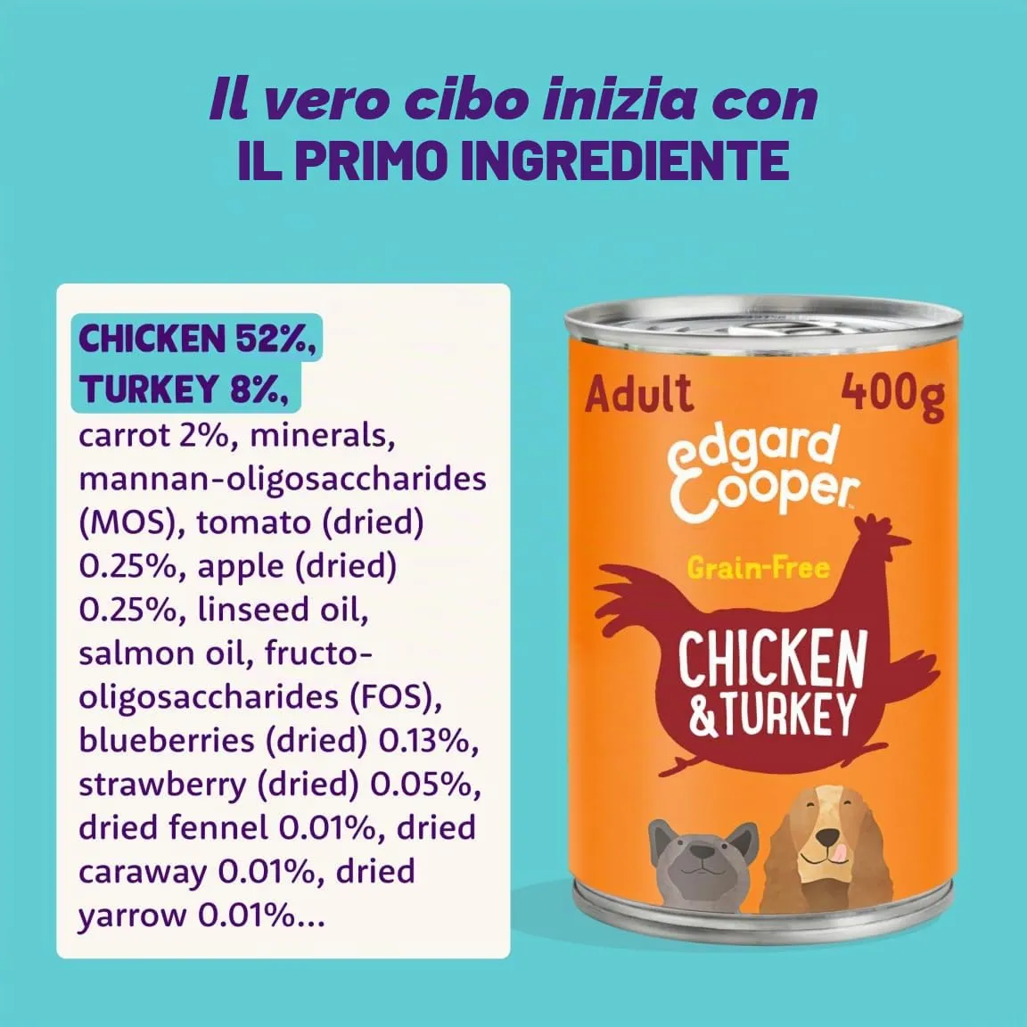 Edgard & Cooper Cibo Umido per Cani Adulti Pollo e Tacchino, 400g x 6 - immagine 4