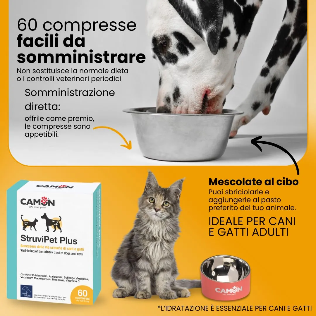 Camon StruviPet Plus Alimento Complementare per Vie Urinarie Cani e Gatti, 60 Compresse - immagine 5