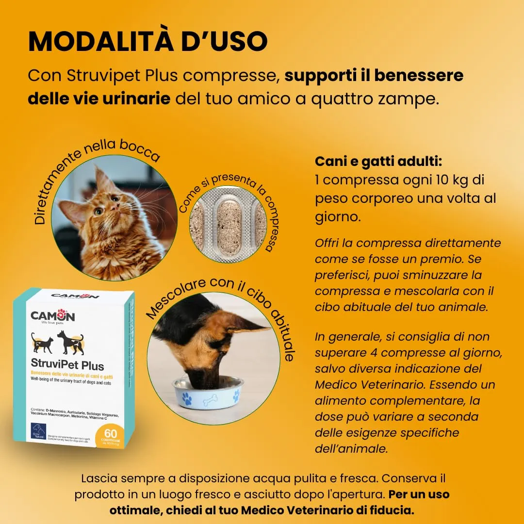 Camon StruviPet Plus Alimento Complementare per Vie Urinarie Cani e Gatti, 60 Compresse - immagine 7