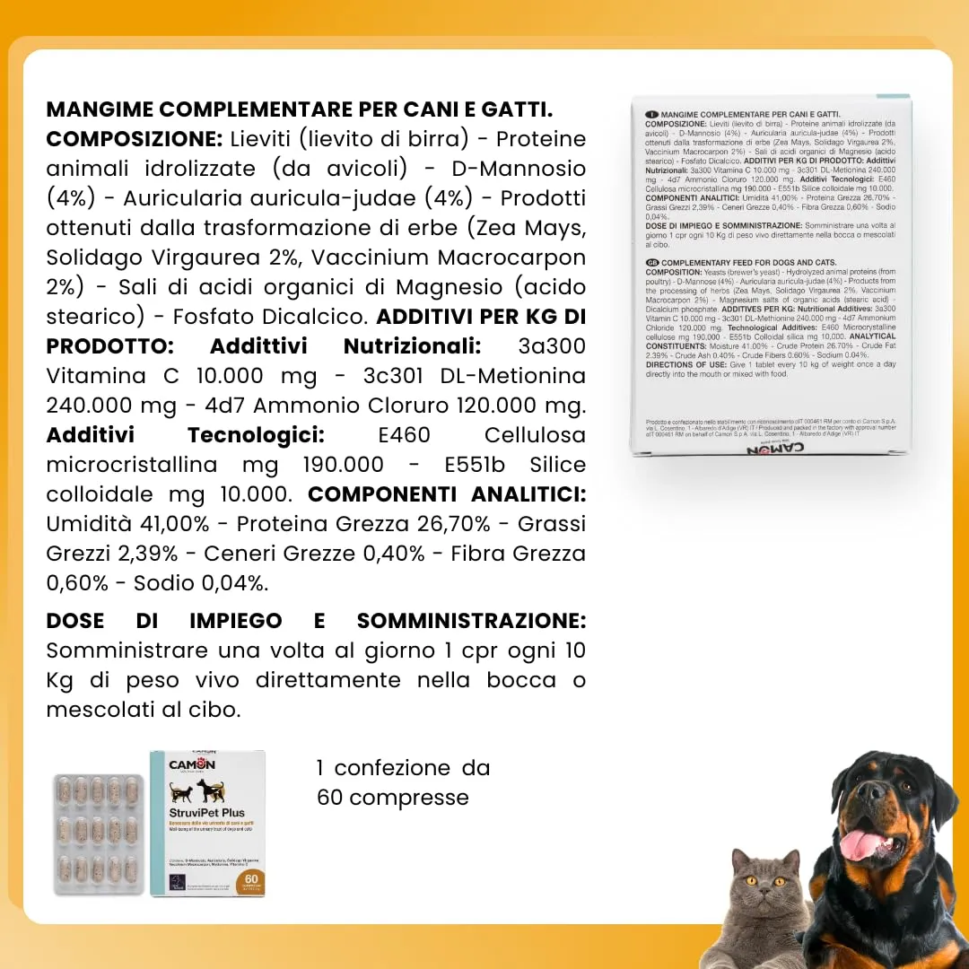 Camon StruviPet Plus Alimento Complementare per Vie Urinarie Cani e Gatti, 60 Compresse - immagine 8