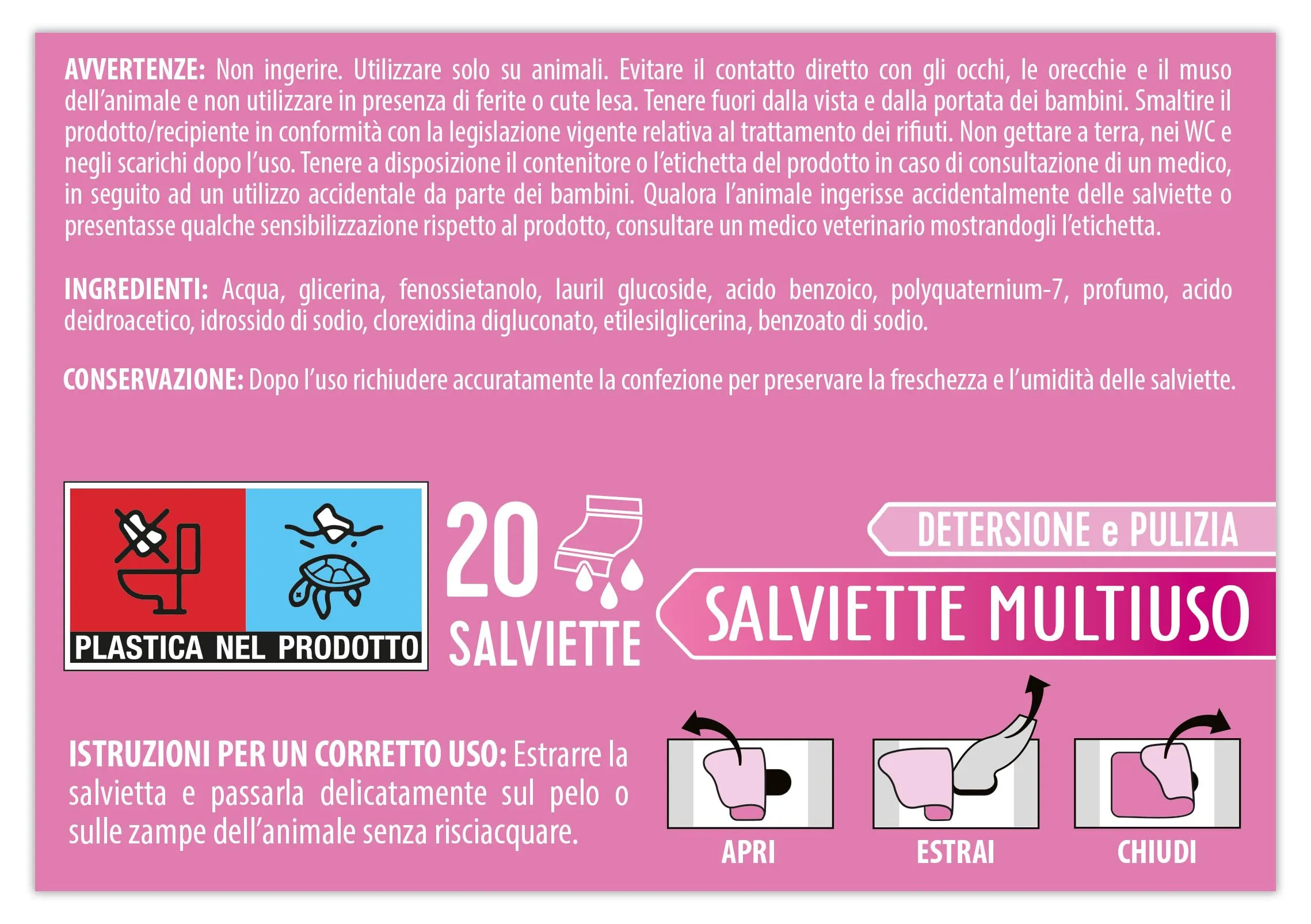 F & F Active Pet Salviette Multiuso con Clorexidina, 4x20 Salviette - immagine 3