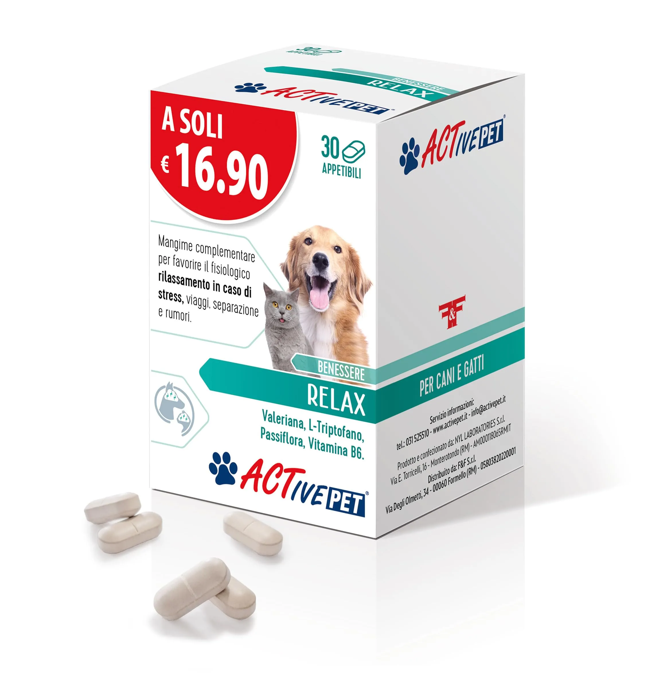 F & F Active Pet Relax, Mangime Complementare per Cani e Gatti, 30 Compresse - immagine 2