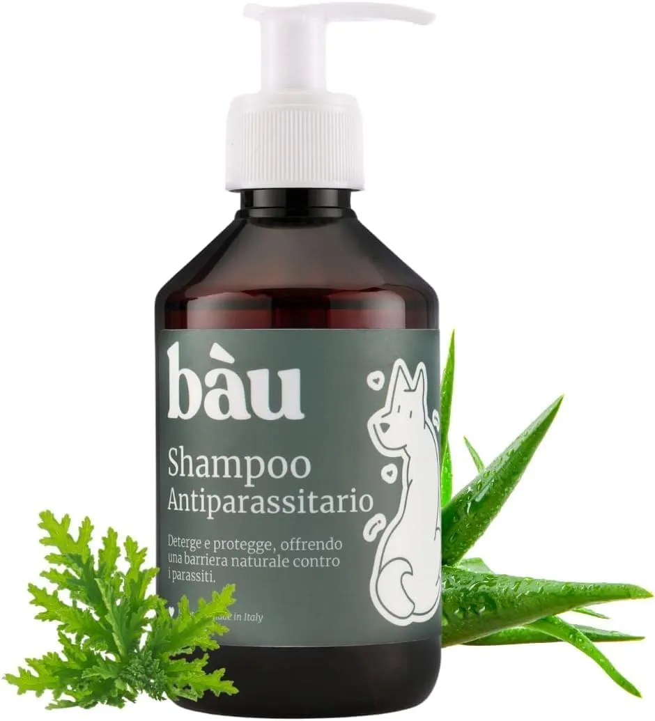 Bau Shampoo Antiparassitario per Cani e Gatti con Olio di Neem e Aloe Vera, 250ml - immagine 1