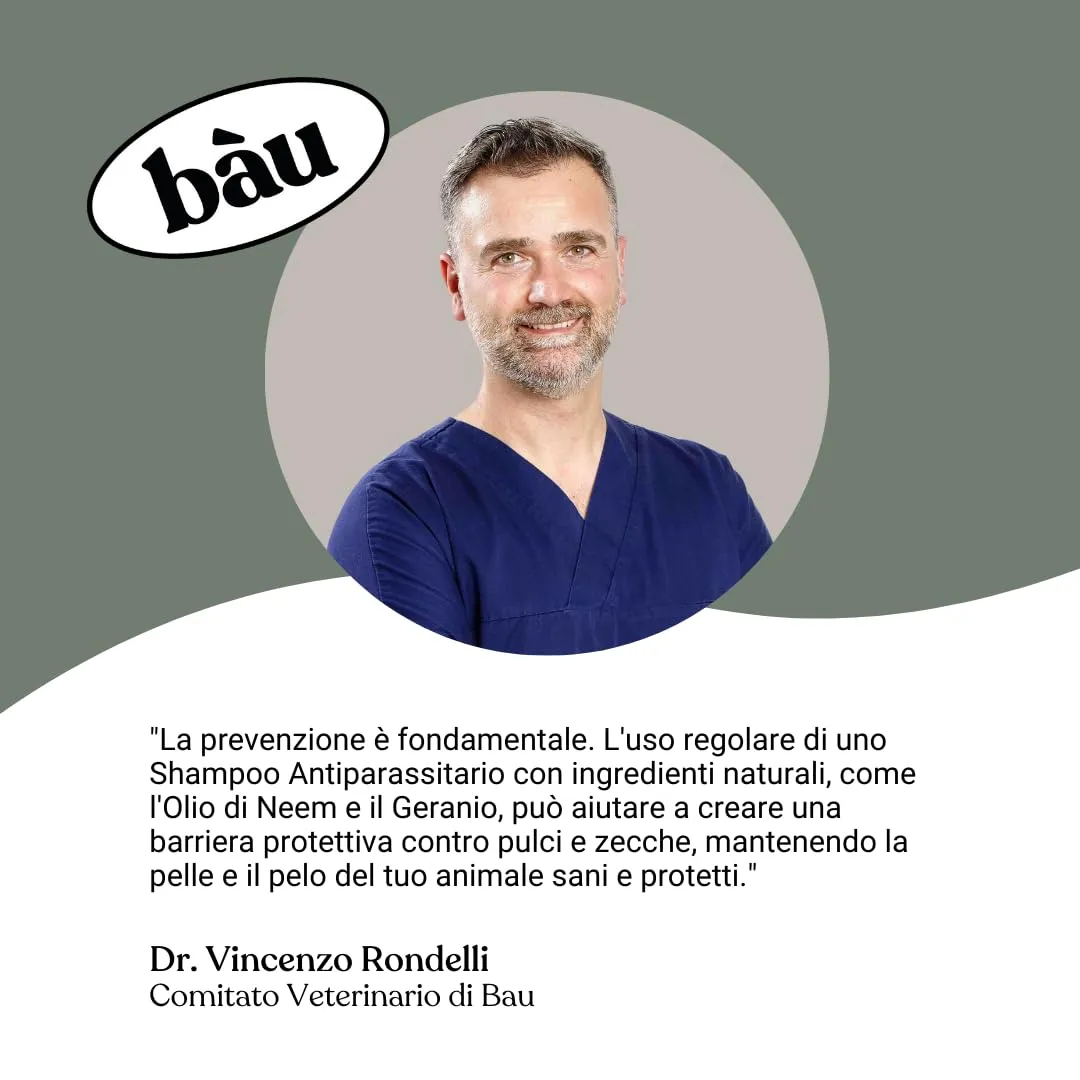 Bau Shampoo Antiparassitario per Cani e Gatti con Olio di Neem e Aloe Vera, 250ml - immagine 8