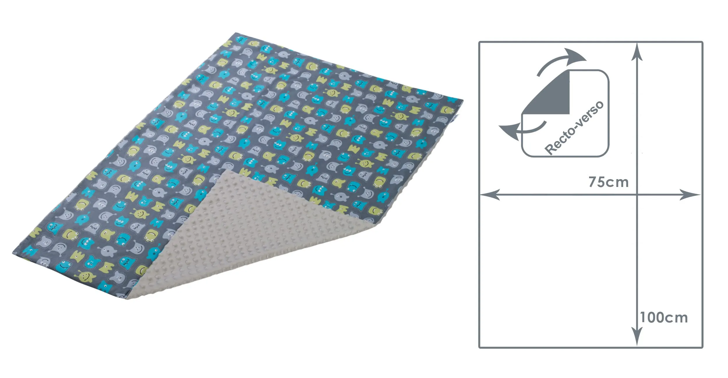 Medi Partners Coperta per Neonato Bifacciale in Cotone e Minky 75x100cm, Creature con Grigio - immagine 3