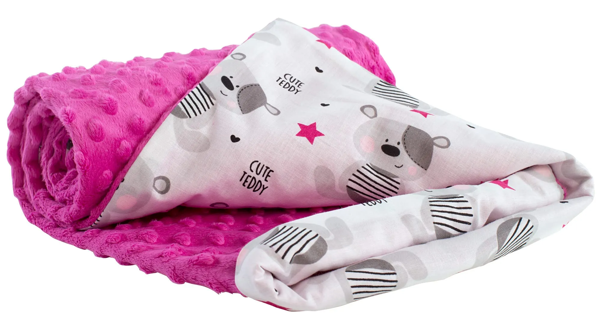 Medi Partners Coperta per Neonato in Cotone e Minky, 75x100cm, Teddy Con Rosa Scuro - immagine 1