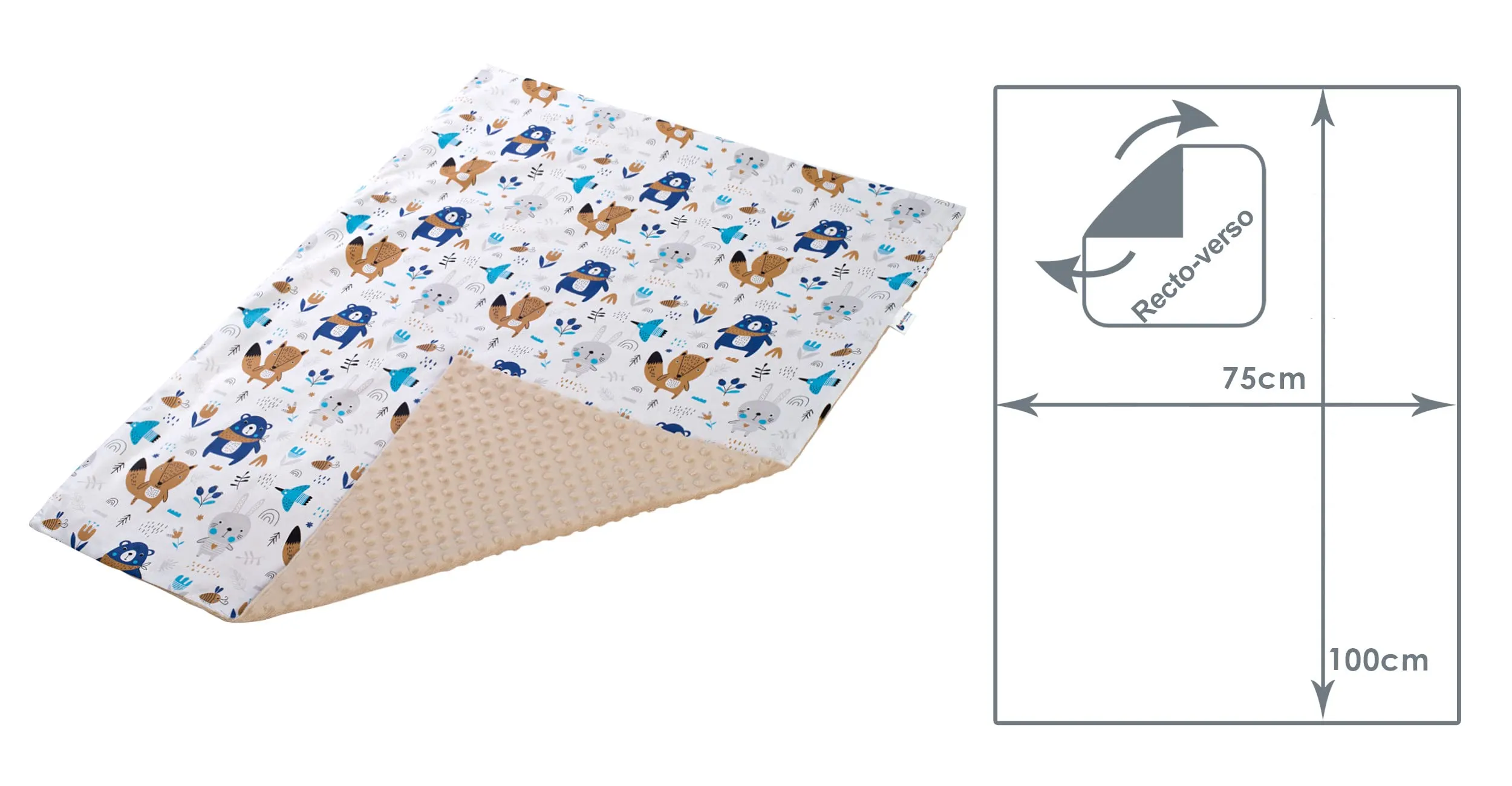 Medi Partners Coperta per Neonato Bifacciale in Cotone e Minky, 75x100cm, Boho con Beige - immagine 3
