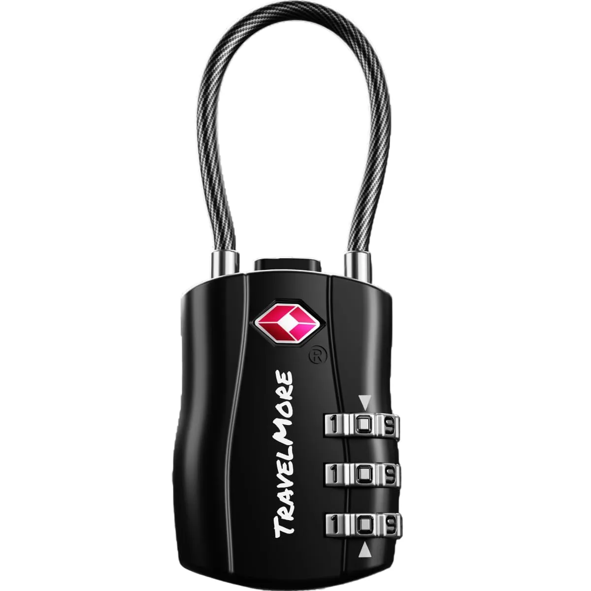 TravelMore Lucchetto TSA a Combinazione con Cavo Flessibile, Nero (TM001) - immagine 1