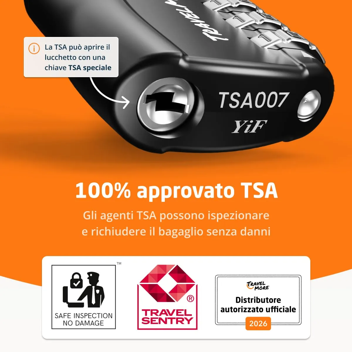 TravelMore Lucchetto TSA a Combinazione con Cavo Flessibile, Nero (TM001) - immagine 4