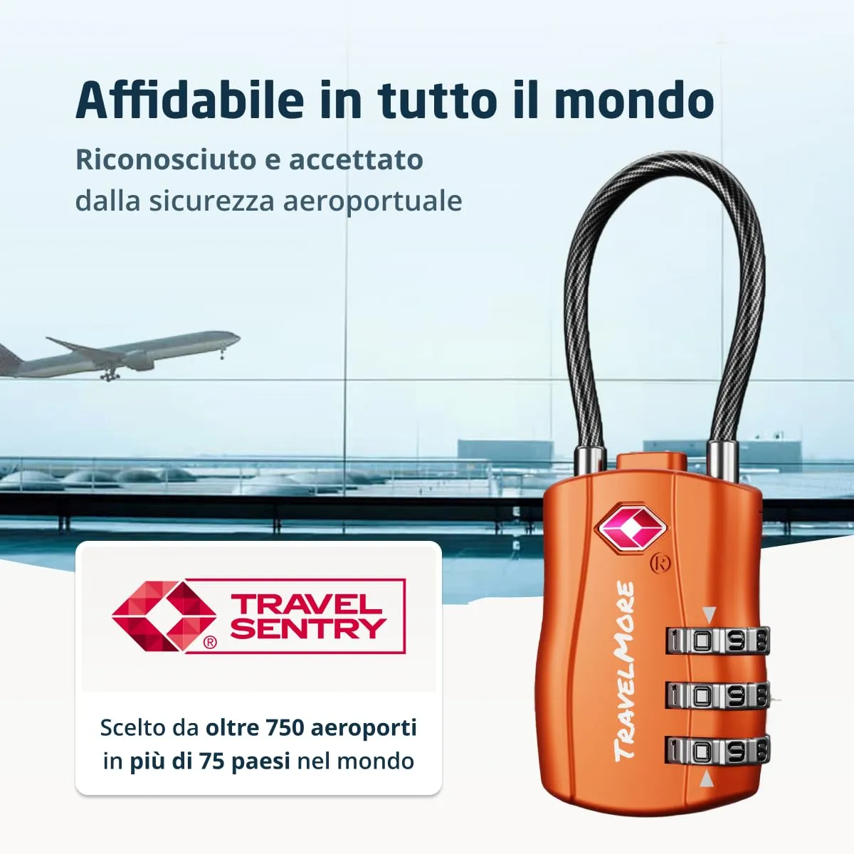 TravelMore Lucchetto TSA a Combinazione per Valigia e Zaino, Arancione - immagine 6