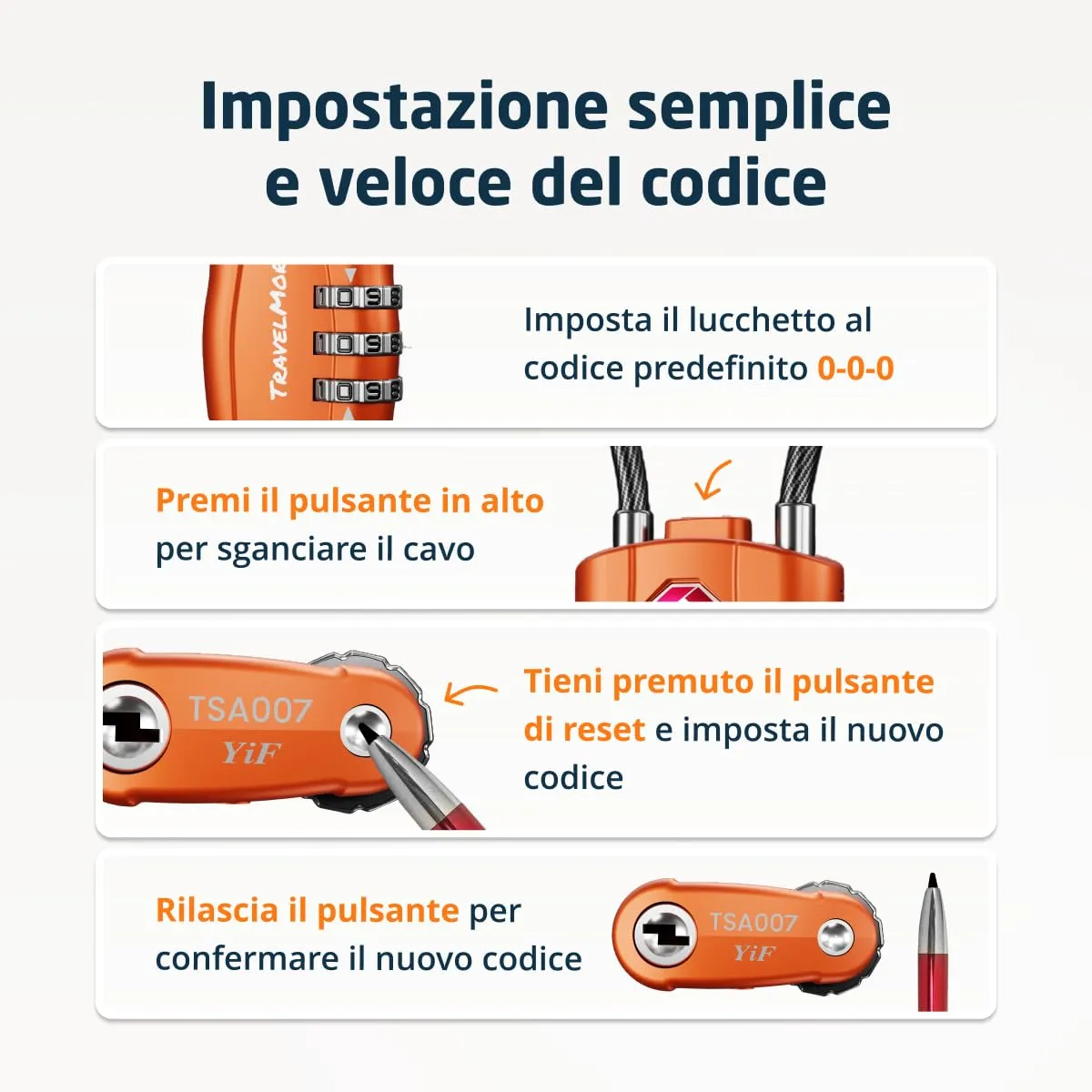 TravelMore Lucchetto TSA a Combinazione per Valigia e Zaino, Arancione - immagine 9