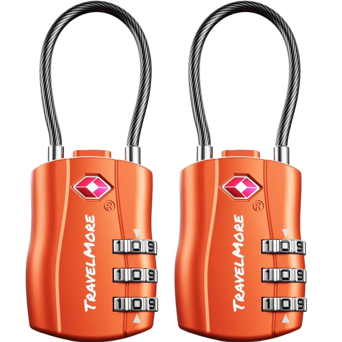 TravelMore Lucchetti TSA a Combinazione per Valigie e Zaino, Confezione da 2, Arancione - immagine 1