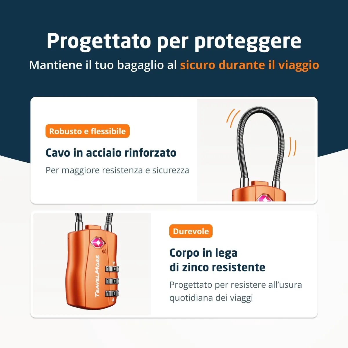 TravelMore Lucchetti TSA a Combinazione per Valigie e Zaino, Confezione da 2, Arancione - immagine 5
