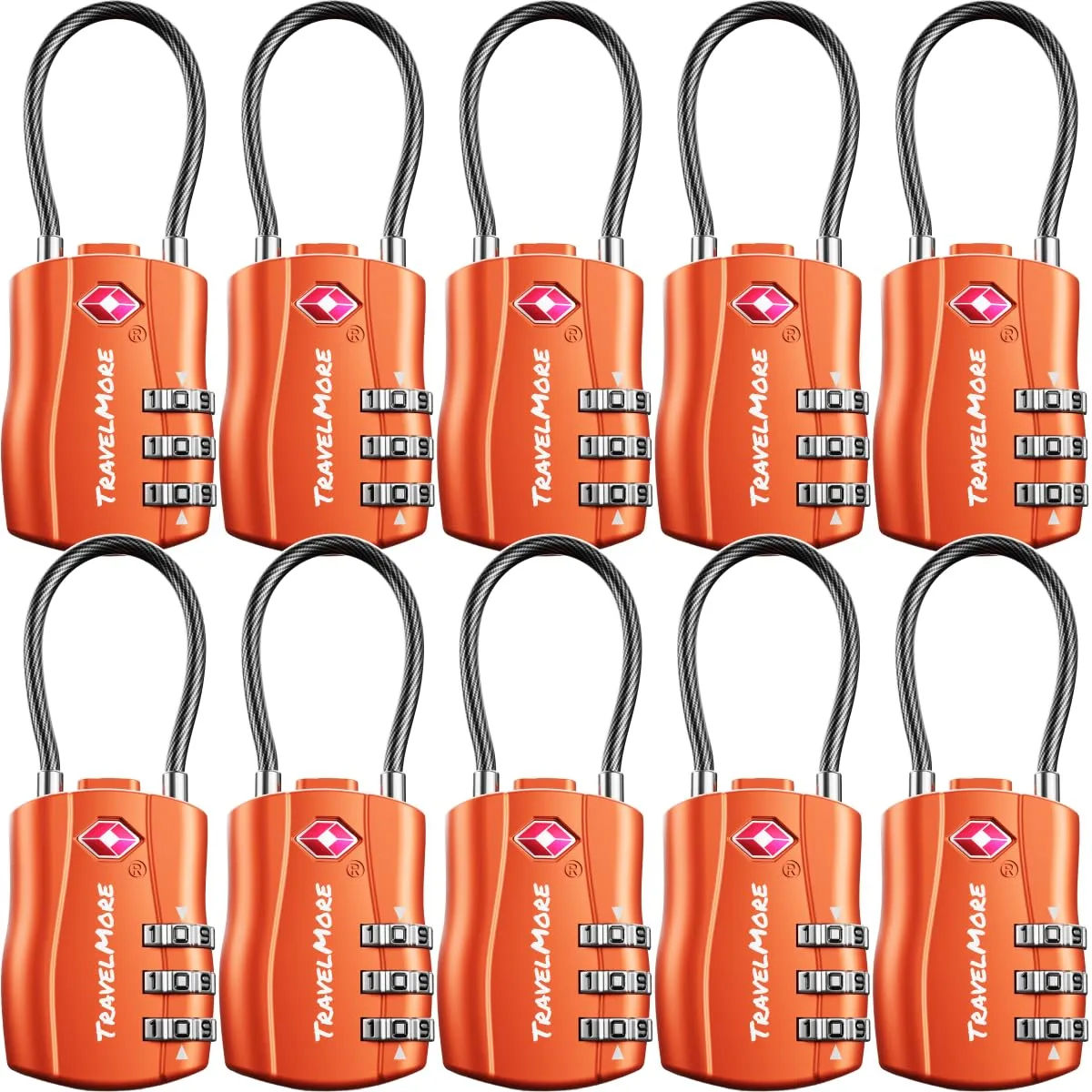 TravelMore Lucchetti TSA a Combinazione per Valigie e Zainetti, Confezione da 10, Arancioni - immagine 1