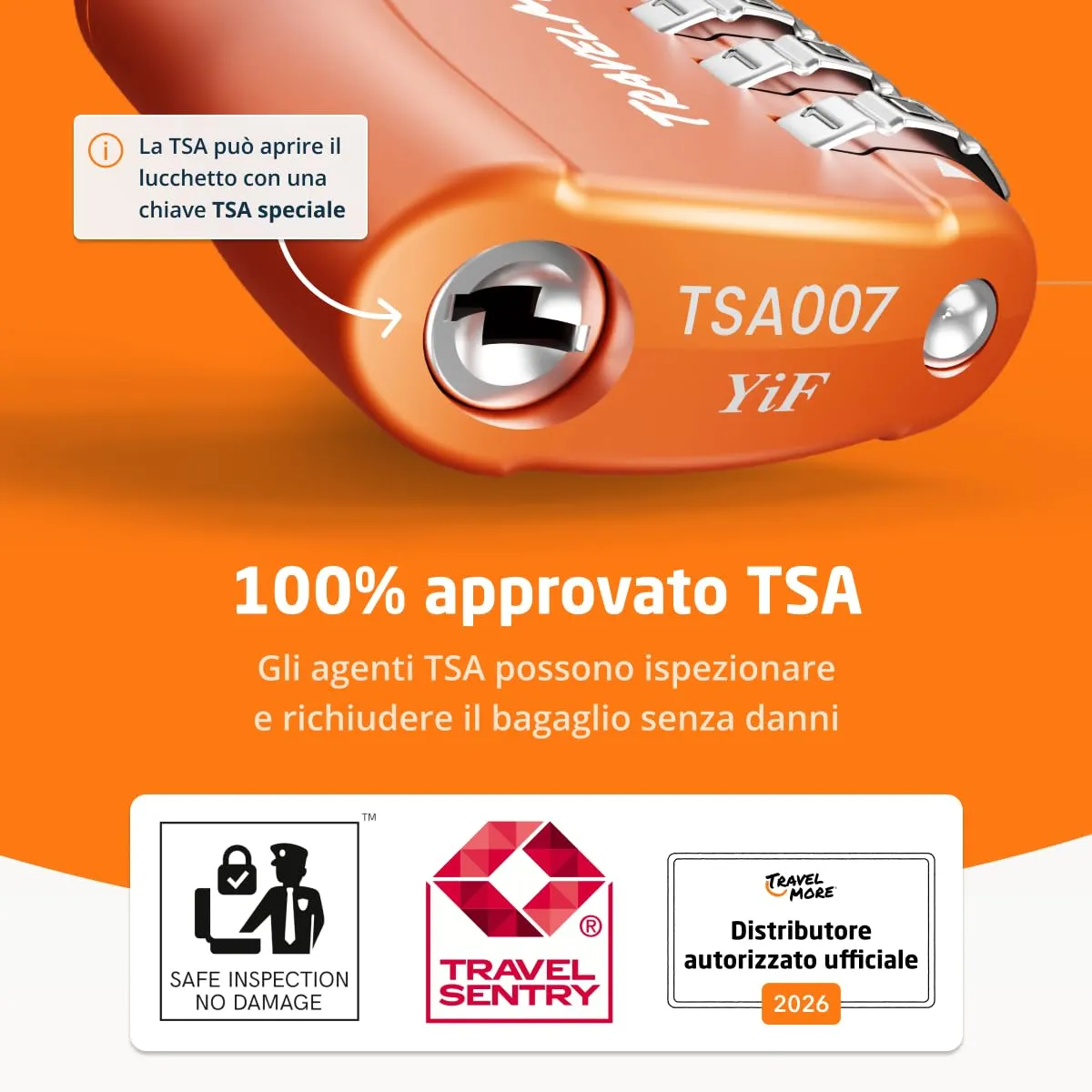 TravelMore Lucchetti TSA a Combinazione per Valigie e Zainetti, Confezione da 10, Arancioni - immagine 4