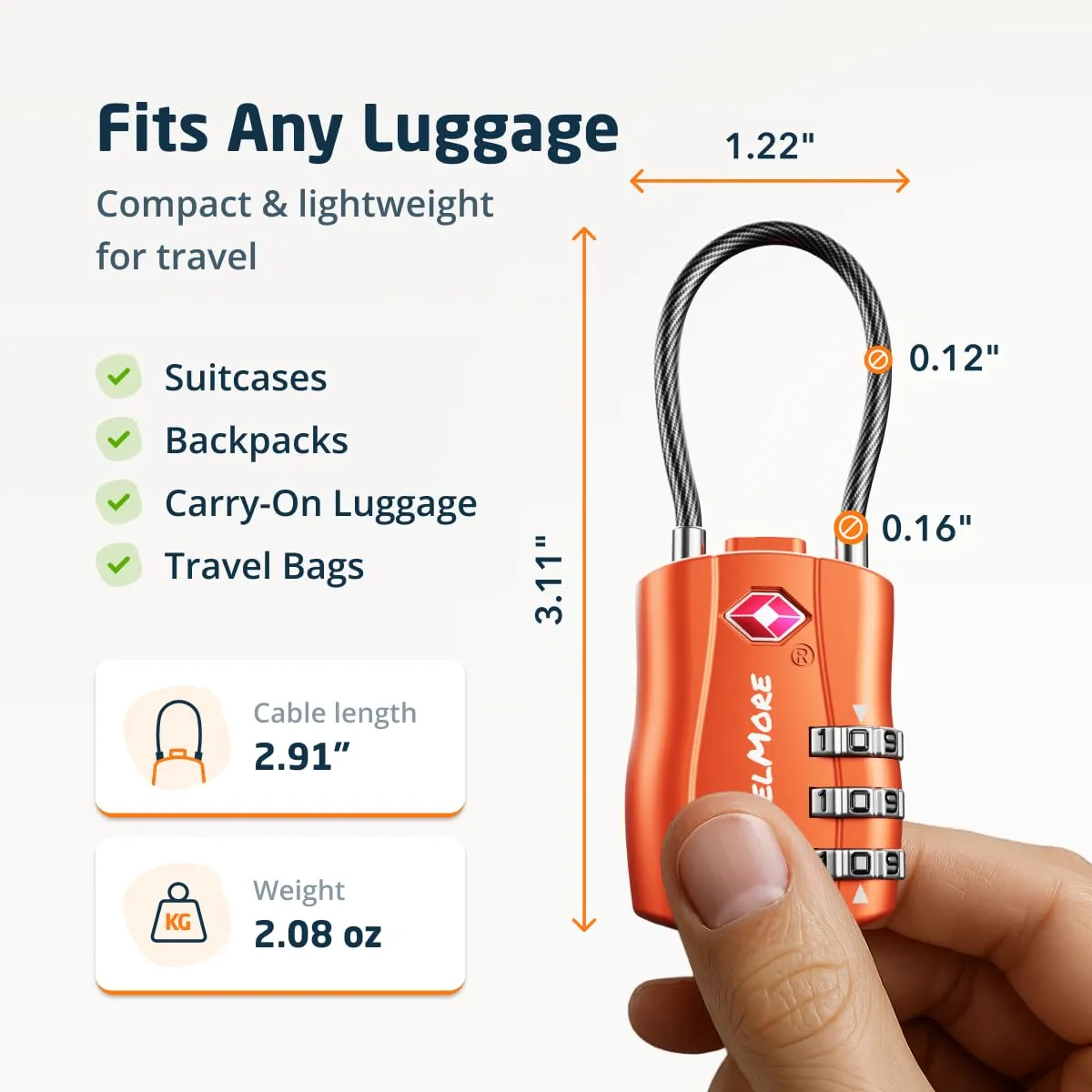 TravelMore Set di 6 Lucchetti da Viaggio con Combinazione approvati TSA, Arancione - immagine 2