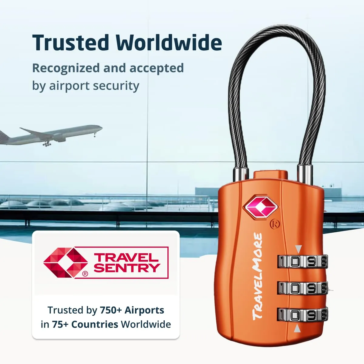 TravelMore Set di 6 Lucchetti da Viaggio con Combinazione approvati TSA, Arancione - immagine 5
