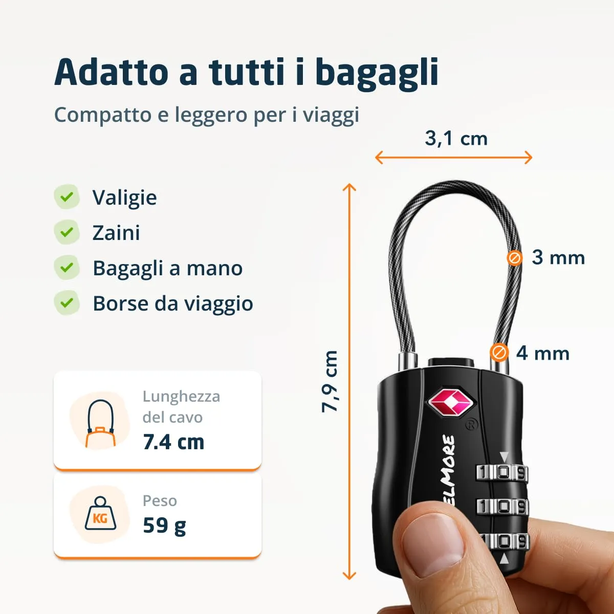 TravelMore Lucchetti TSA a Combinazione per Valigie e Zaino, Confezione da 6, Nero - immagine 2