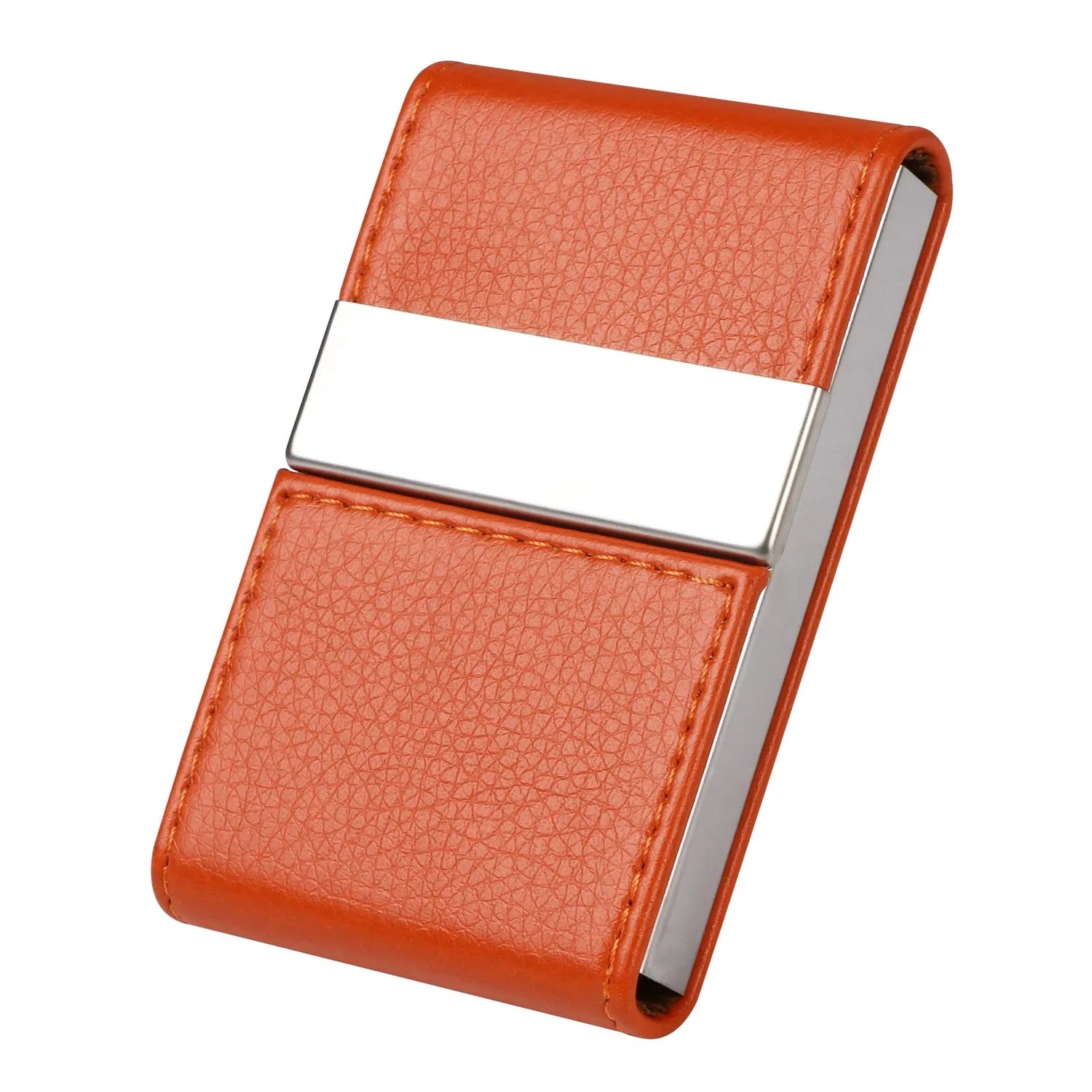Flintronic Porta Carte di Credito in Acciaio Inossidabile e Pelle PU, Slim Tascabile per Business e ID, Arancione - immagine 1