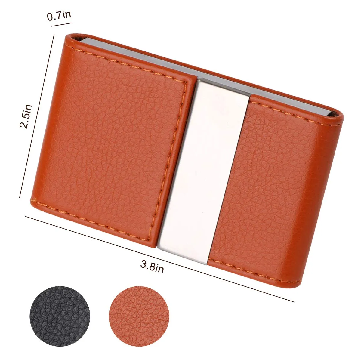 Flintronic Porta Carte di Credito in Acciaio Inossidabile e Pelle PU, Slim Tascabile per Business e ID, Arancione - immagine 3