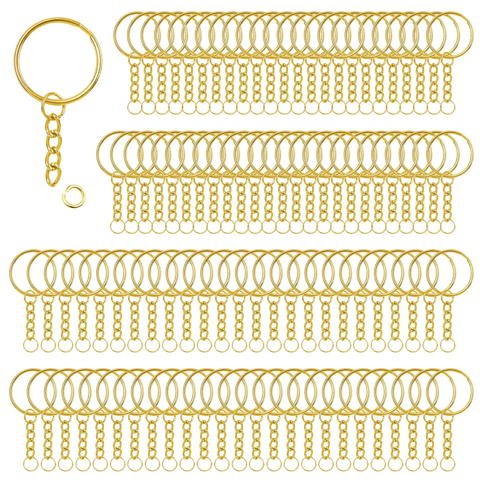 MXTIMWAN Kit 100 Anelli Portachiavi in Acciaio Inox 25 mm, Oro - immagine 1