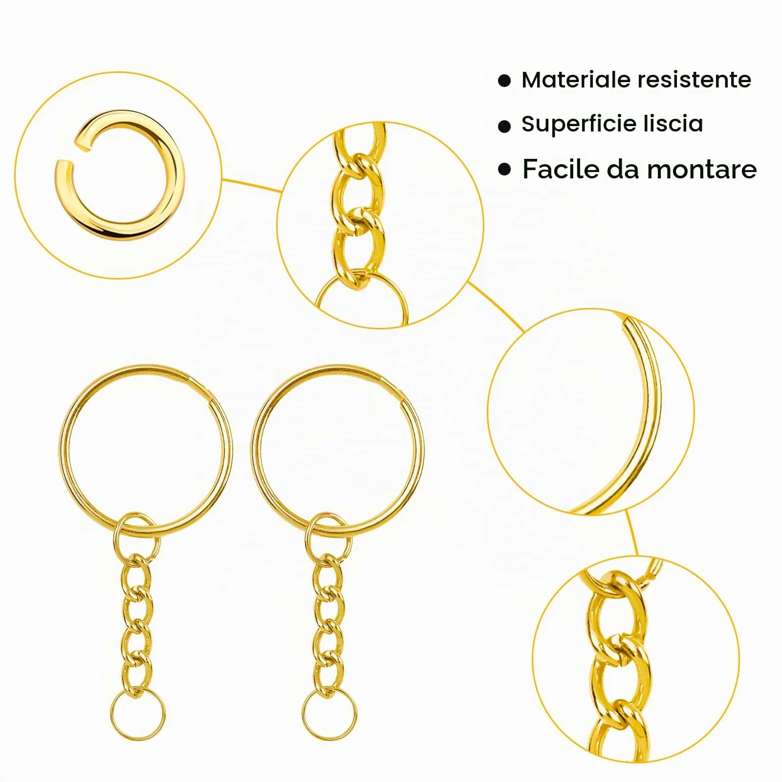 MXTIMWAN Kit 100 Anelli Portachiavi in Acciaio Inox 25 mm, Oro - immagine 2