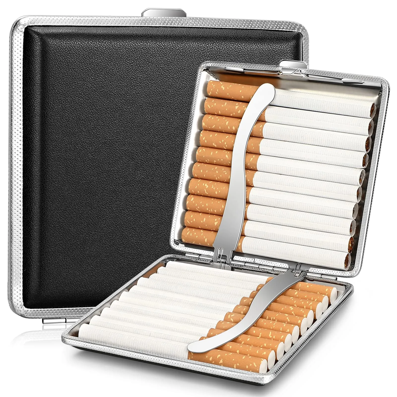 Miiepls Portasigarette in Pelle PU per 20 Sigarette, Set da 2, Nero - immagine 1