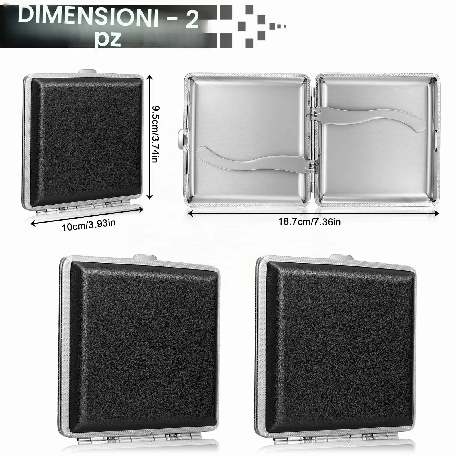 Miiepls Portasigarette in Pelle PU per 20 Sigarette, Set da 2, Nero - immagine 2