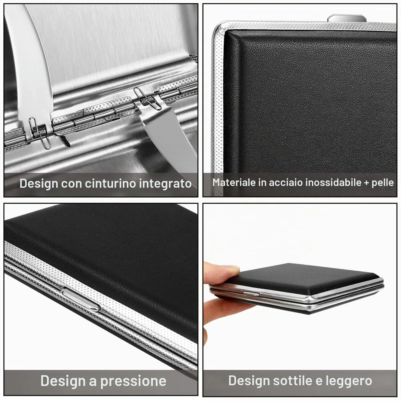 Miiepls Portasigarette in Pelle PU per 20 Sigarette, Set da 2, Nero - immagine 3