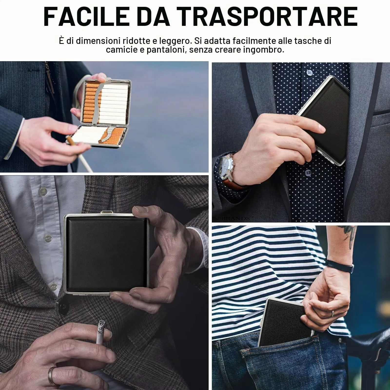Miiepls Portasigarette in Pelle PU per 20 Sigarette, Set da 2, Nero - immagine 7
