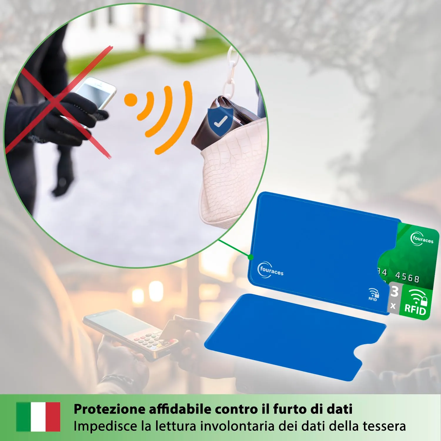fouraces Porta Tessere Carte di Credito con Protezione RFID, 3 Pezzi - immagine 2