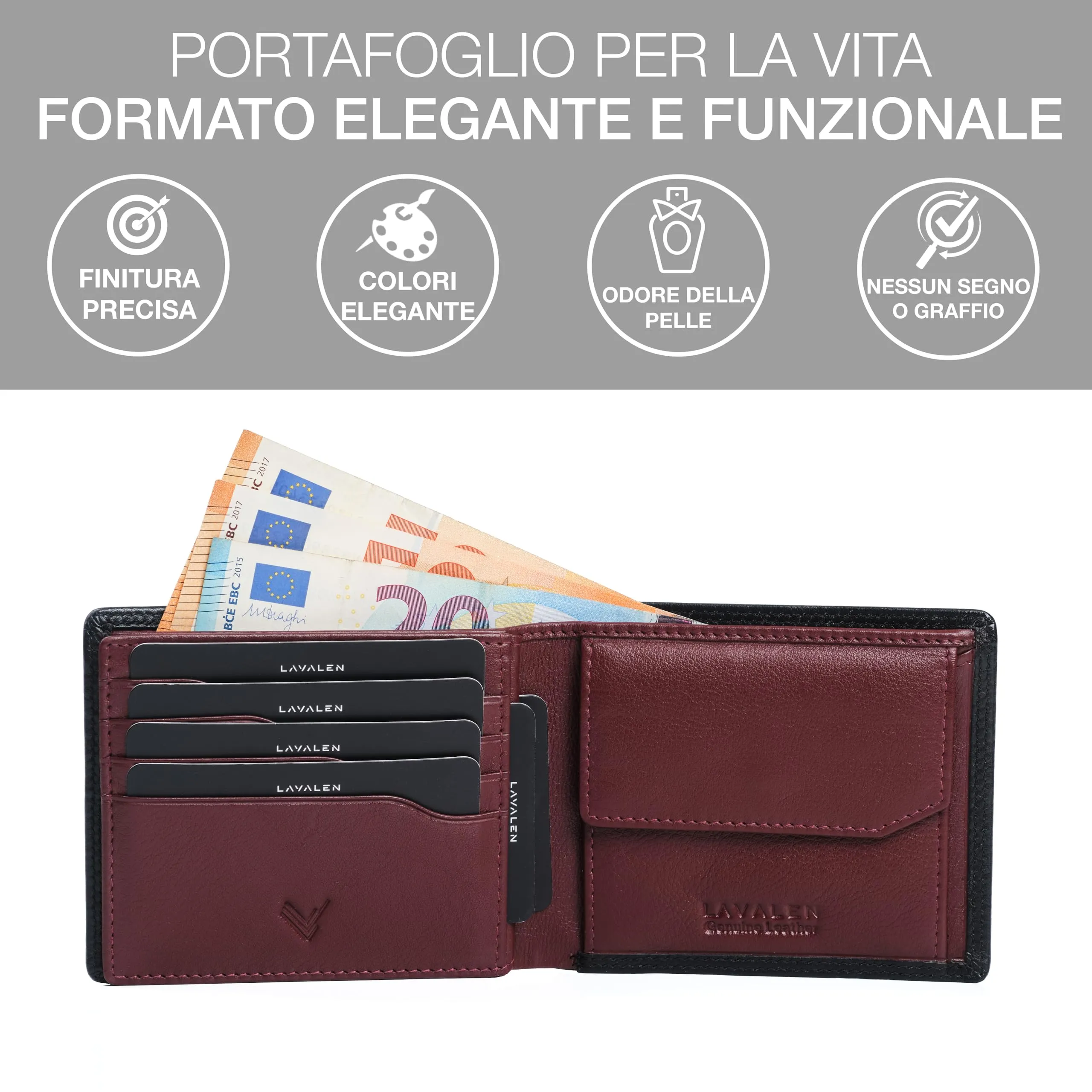 Lavalen Portafoglio Uomo in Pelle Vera RFID con Portamonete - immagine 4