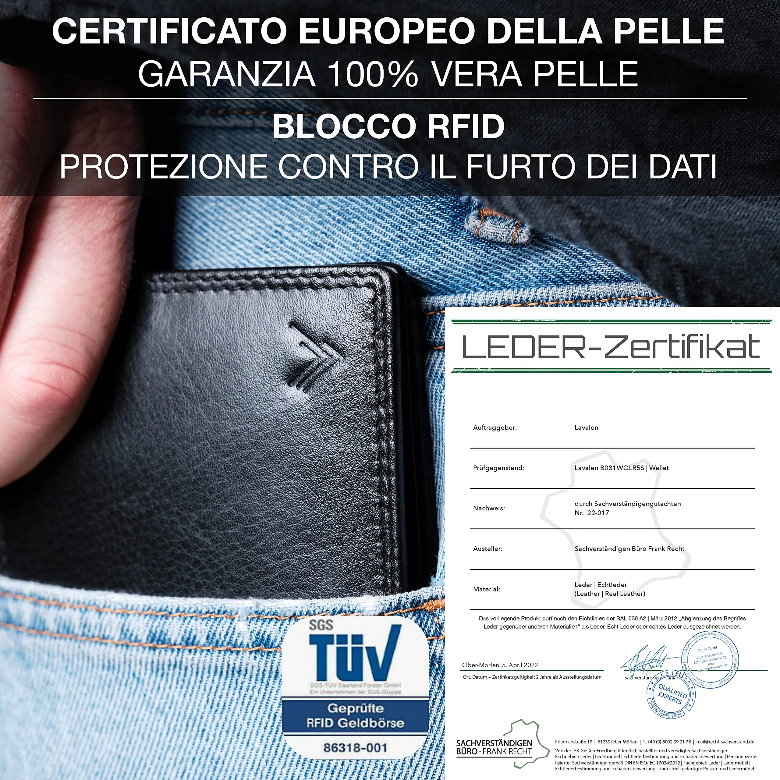 Lavalen Portafoglio Uomo in Pelle Vera RFID con Portamonete - immagine 7
