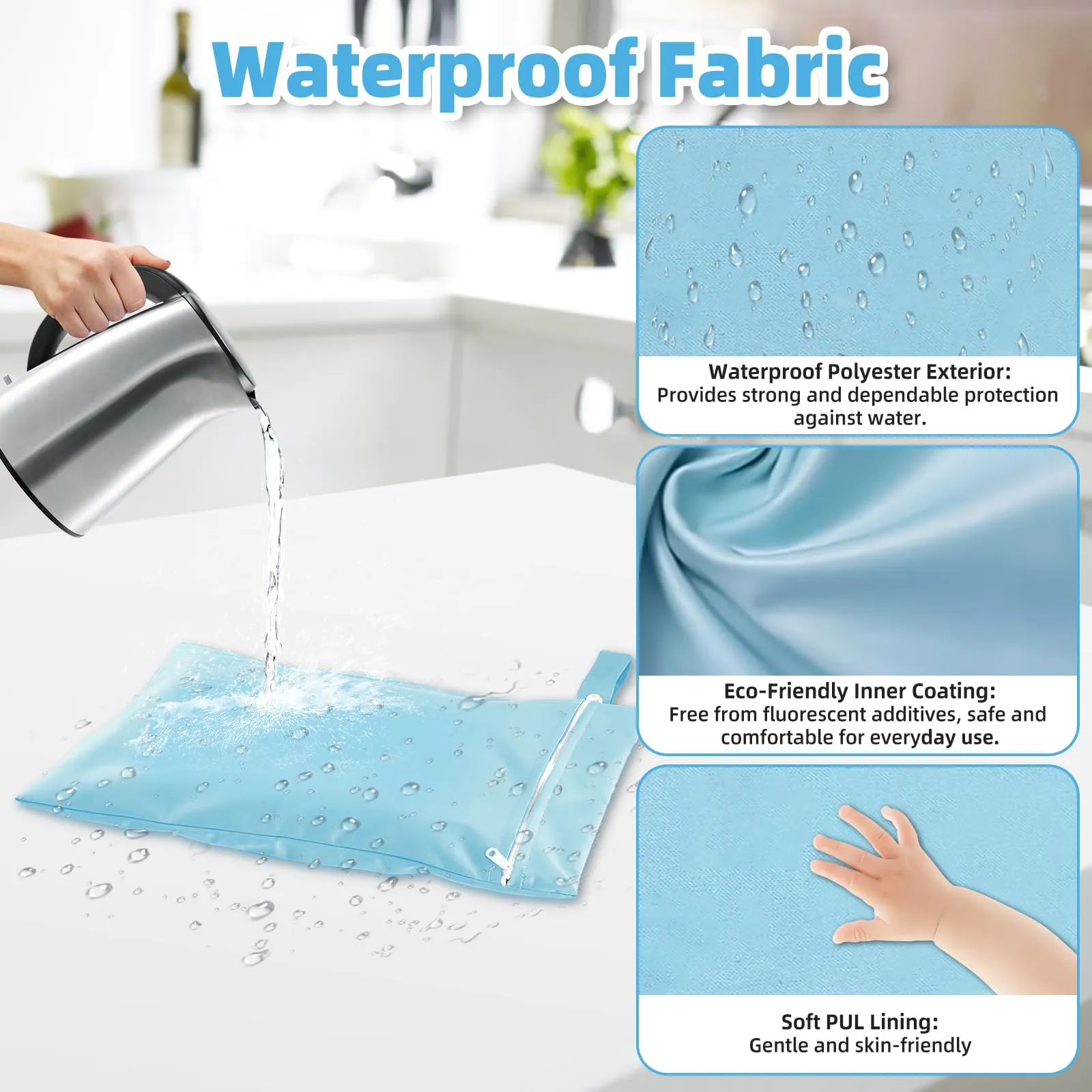 Rwbimti Set di 3 Borse Impermeabili Wet Bag, 40 x 30 cm, con Cerniera (Grigio, Blu, Rosa) - immagine 3