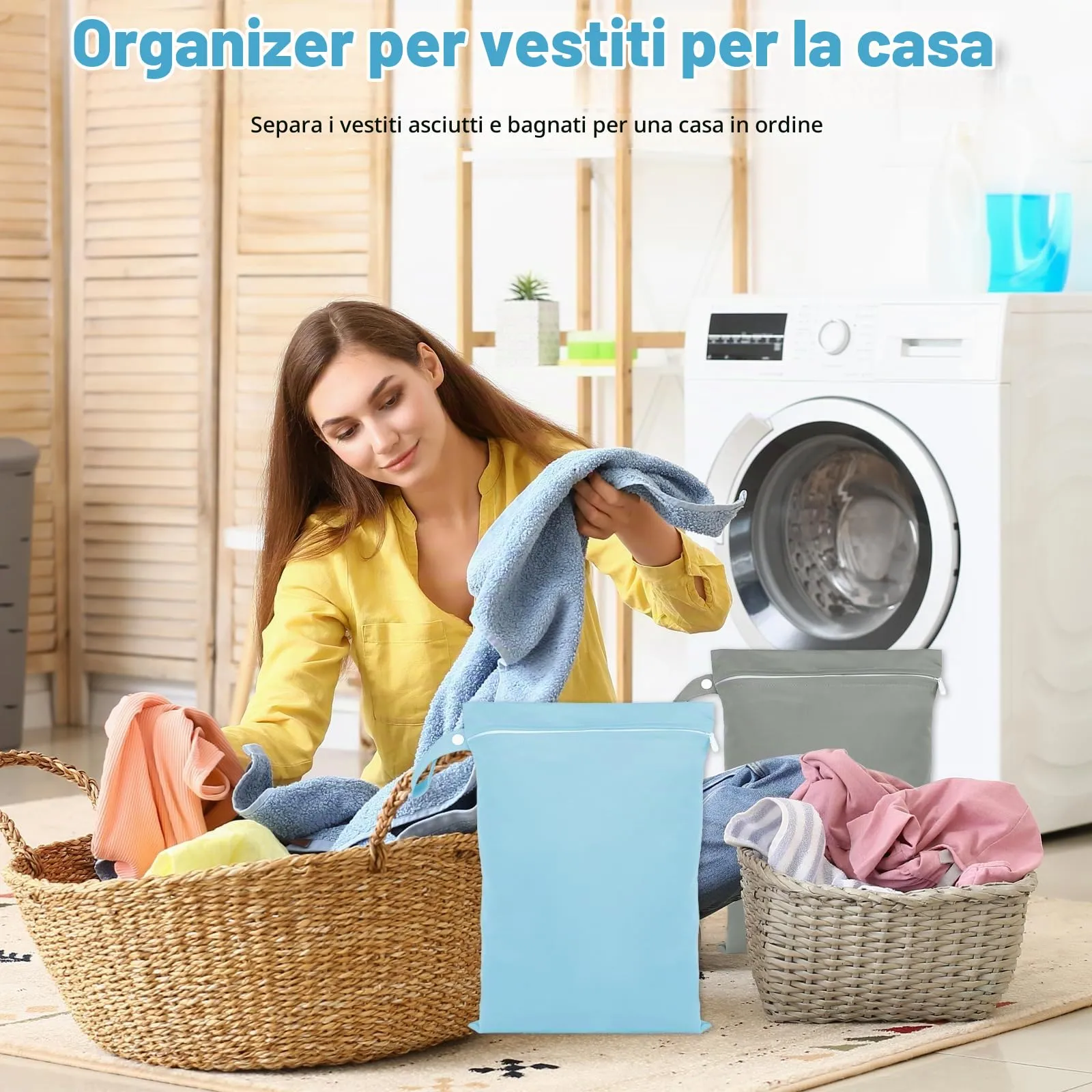Rwbimti Set di 3 Borse Impermeabili Wet Bag, 40 x 30 cm, con Cerniera (Grigio, Blu, Rosa) - immagine 6
