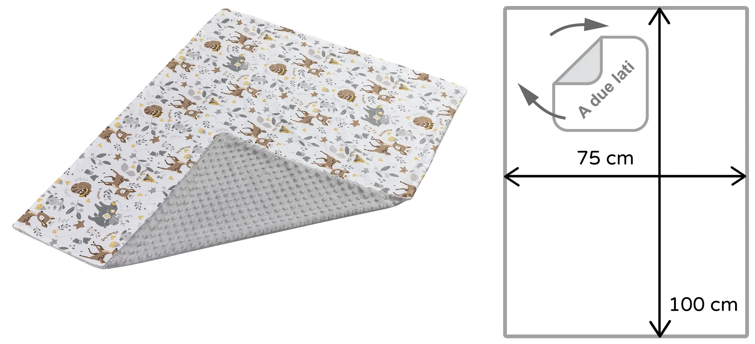 Medi Partners Coperta per Neonato Bifacciale in Cotone e Minky 75x100cm - Cervo con Grigio - immagine 3