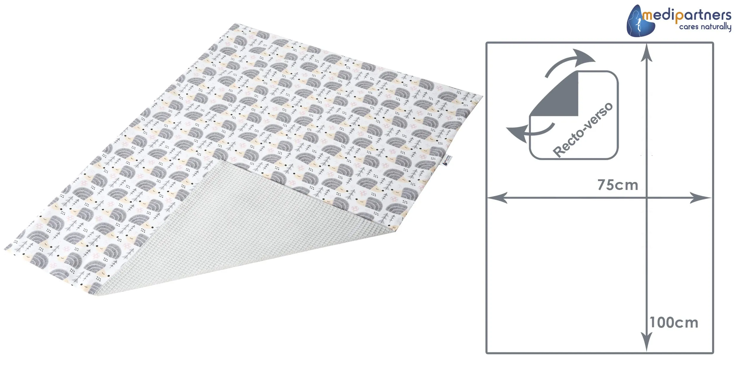 Medi Partners Coperta per Neonato in Cotone Bifacciale 75x100cm, Ricci Con Il Grigio Waffle - immagine 4