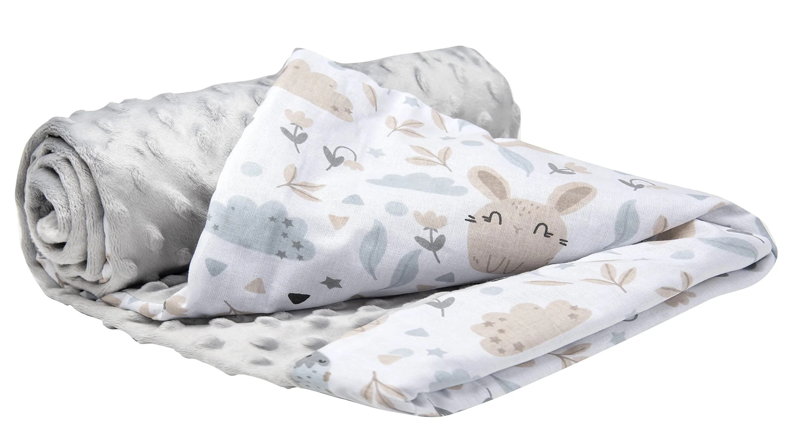 Medi Partners Coperta per Neonato in Cotone e Minky, 75x100cm, Radura con Minky grigio - immagine 1