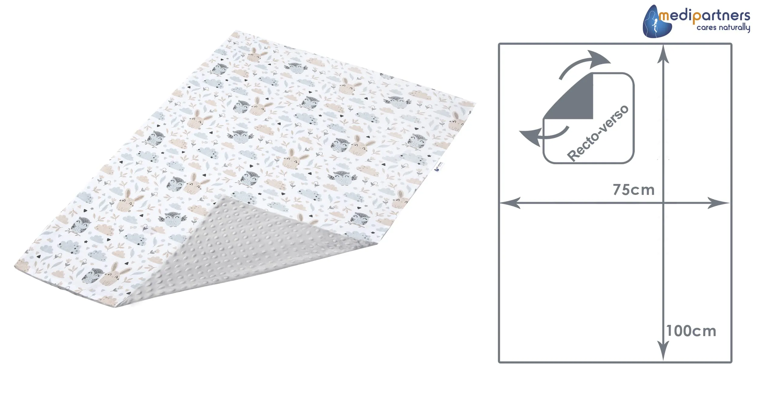Medi Partners Coperta per Neonato in Cotone e Minky, 75x100cm, Radura con Minky grigio - immagine 3