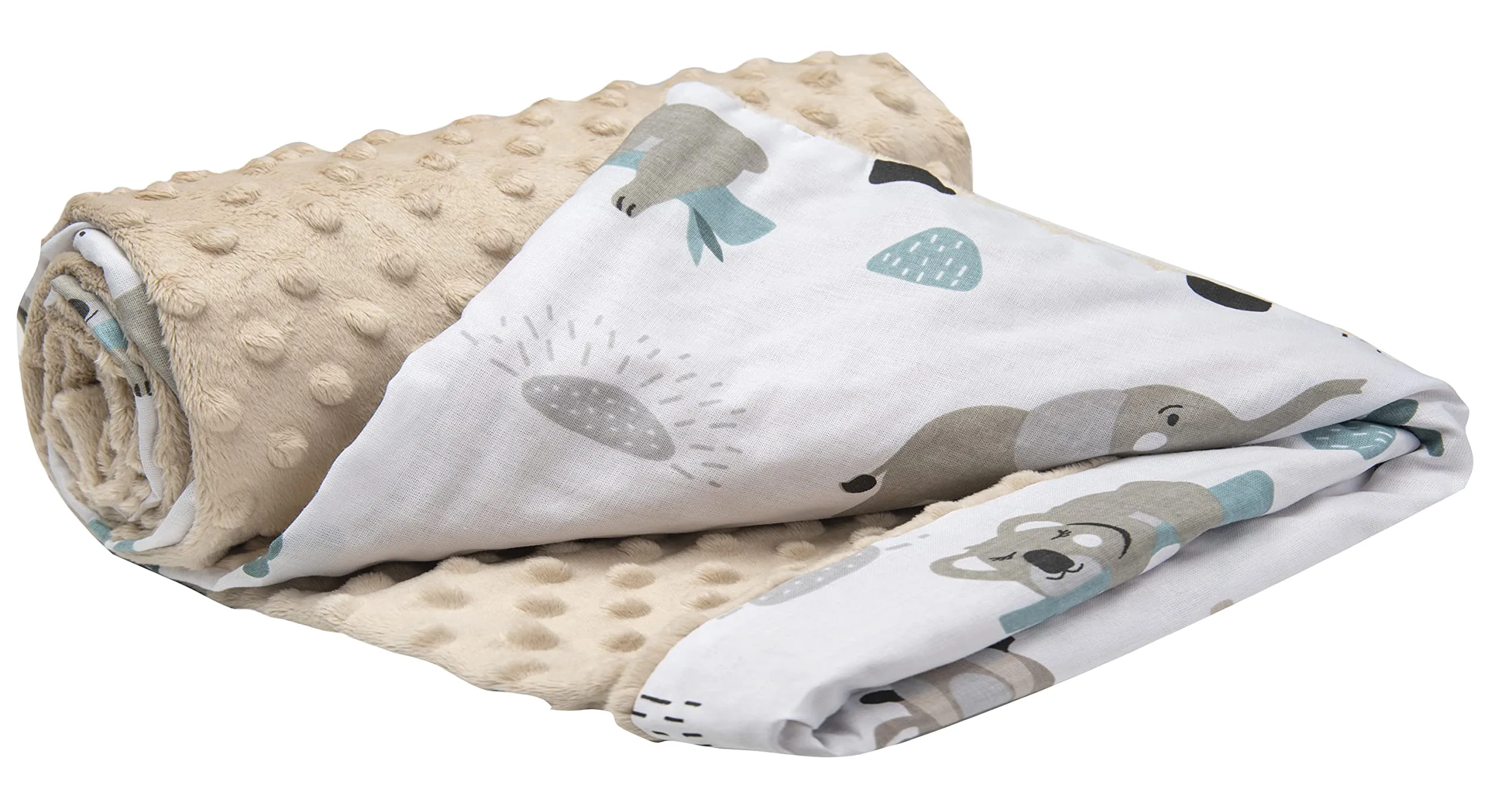 Medi Partners Coperta per Neonato in Cotone e Minky, Bifacciale 75x100cm, Mint Zoo con Minky beige - immagine 1
