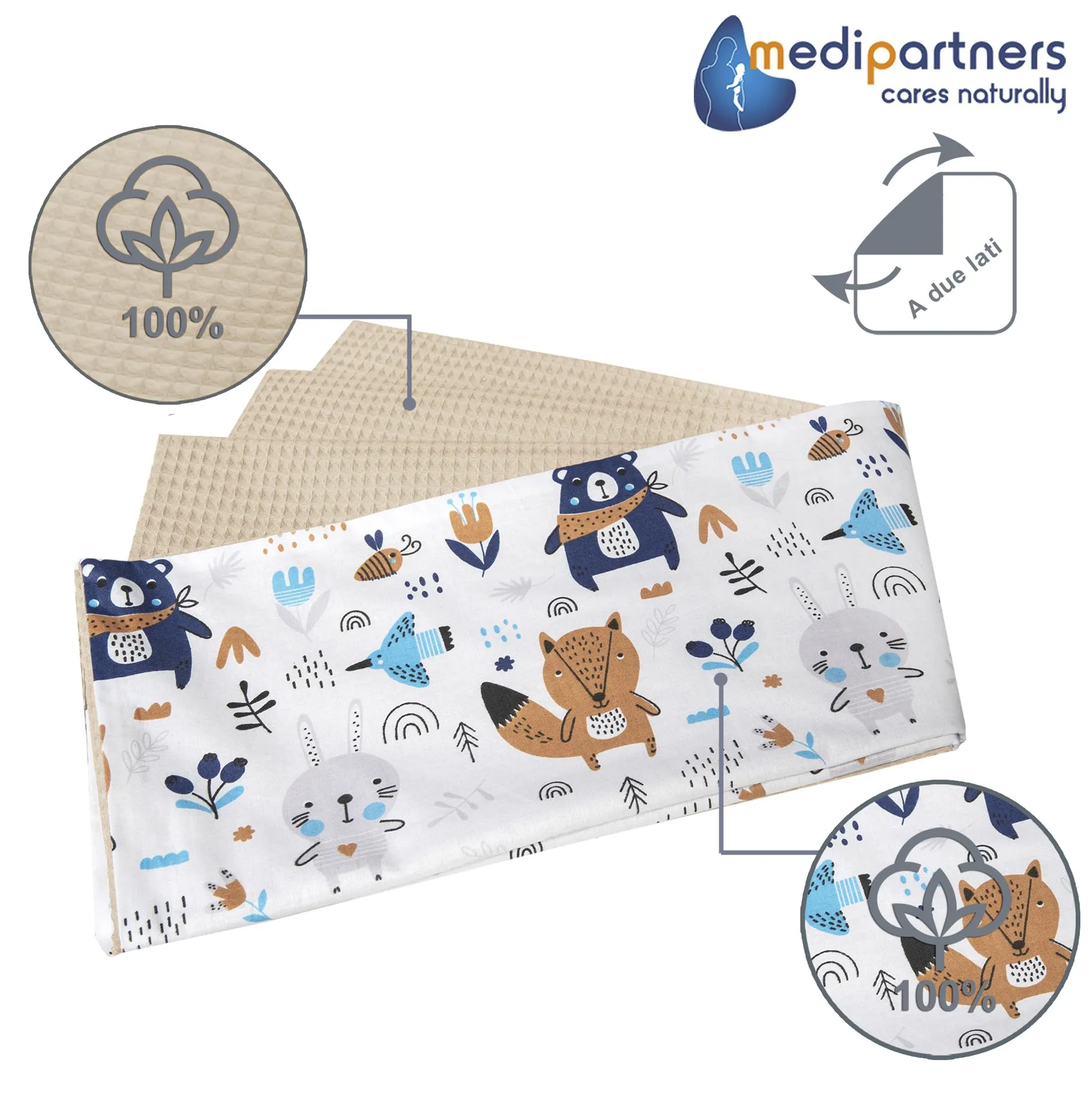 Medi Partners Coperta per Neonati in Cotone Waffle 75x100cm Bifacciale - Boho Marrone - immagine 3