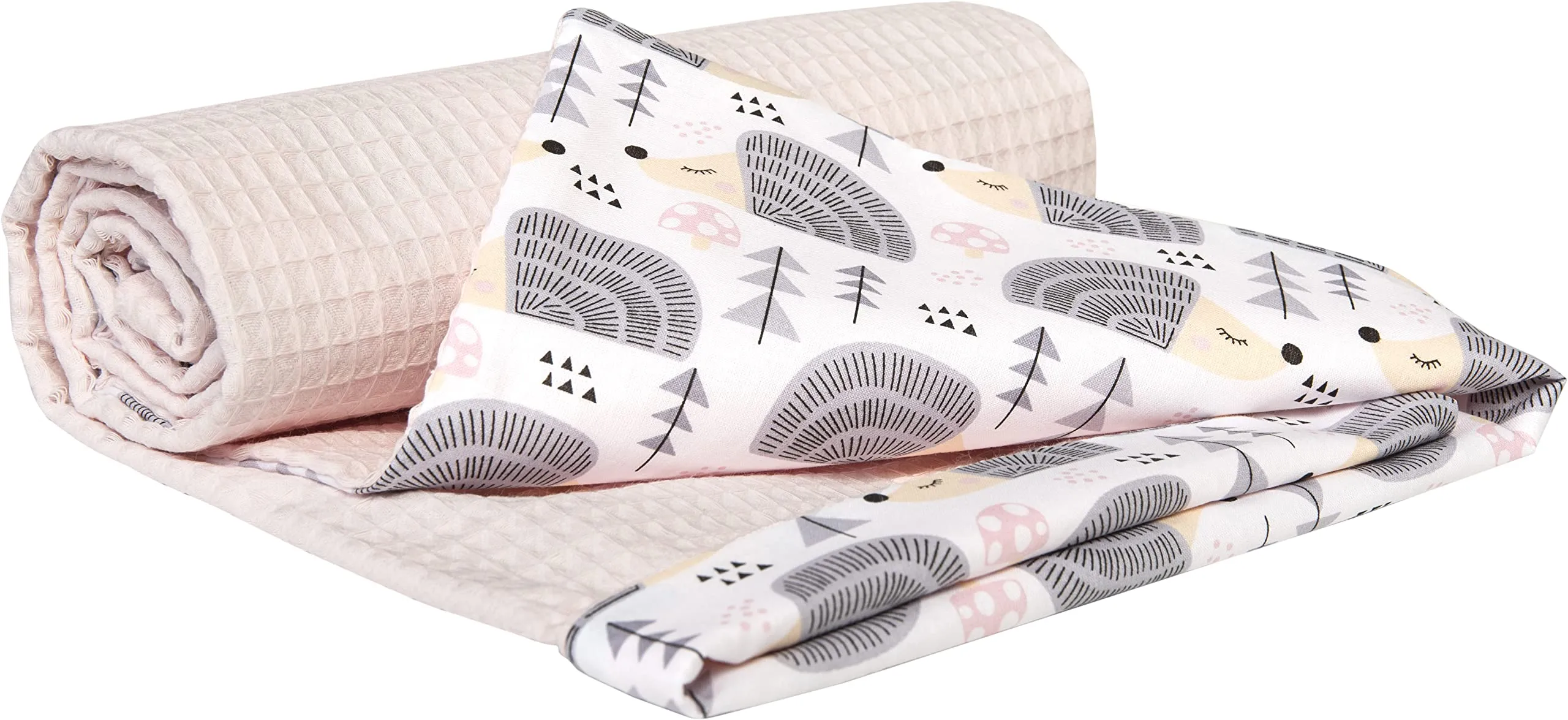 Medi Partners Coperta per Neonato in Cotone Waffle Bifacciale, 75x100cm, Ricci con Rosa Chiaro - immagine 1
