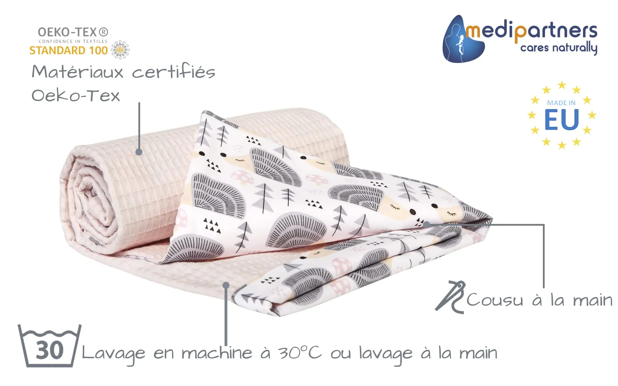 Medi Partners Coperta per Neonato in Cotone Waffle Bifacciale, 75x100cm, Ricci con Rosa Chiaro - immagine 2