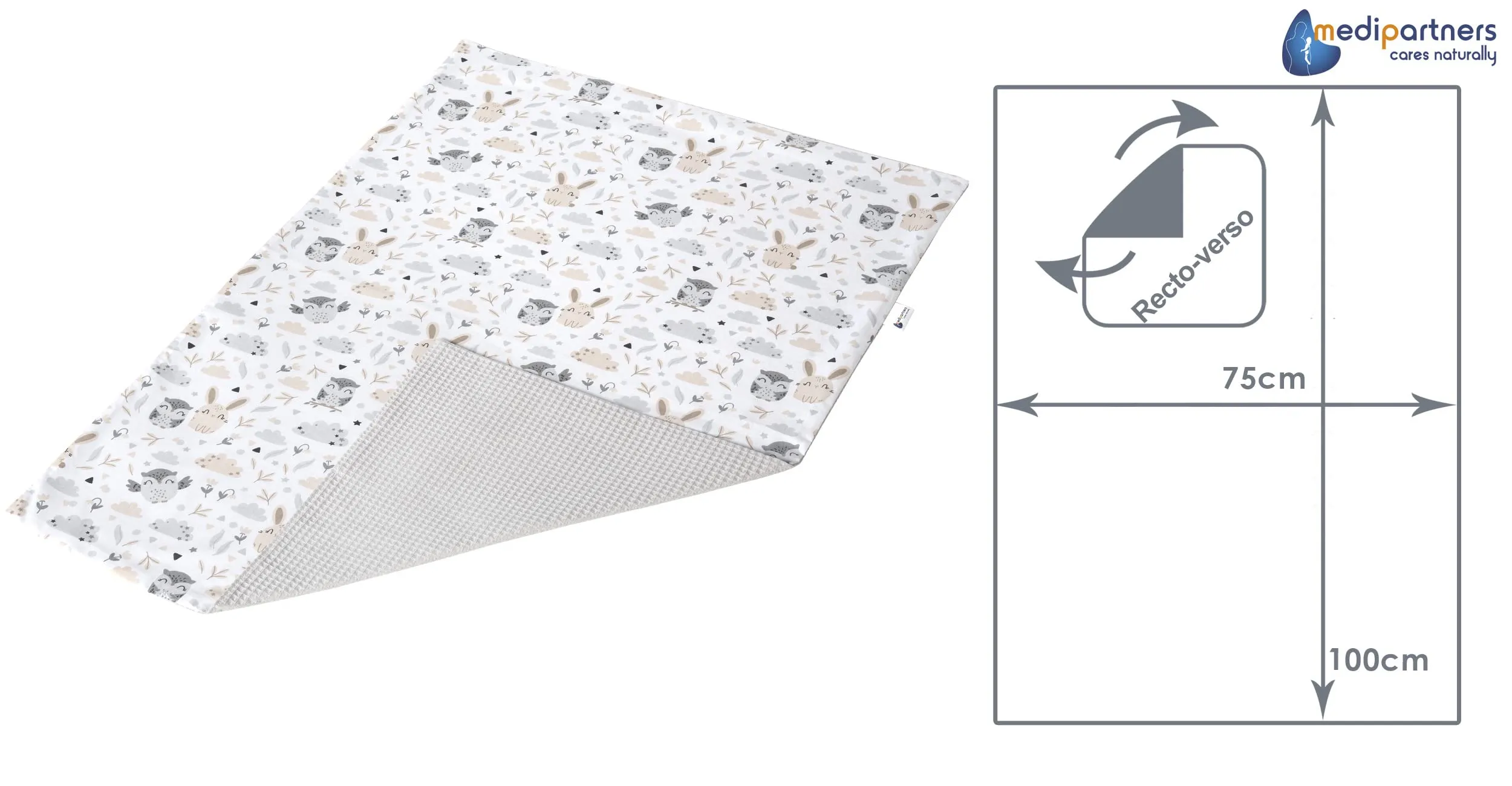 Medi Partners Coperta per Neonato in Cotone Bifacciale 75x100cm, Radura con Waffle Grigia - immagine 4