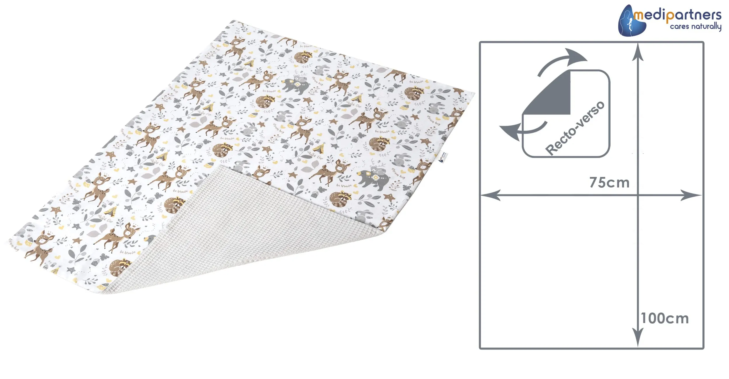 Medi Partners Coperta per Neonato in Cotone Waffle Bifacciale, 75x100cm, Cervo Con Grigio - immagine 4