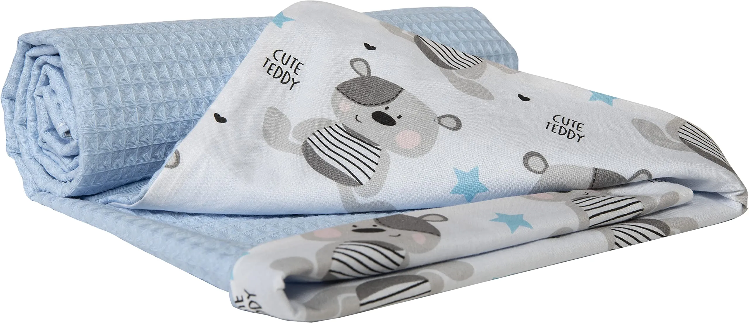 Medi Partners Coperta per Neonato in Cotone 75x100cm, Bifacciale, Orsacchiotto Con Waffle Azzurro - immagine 1