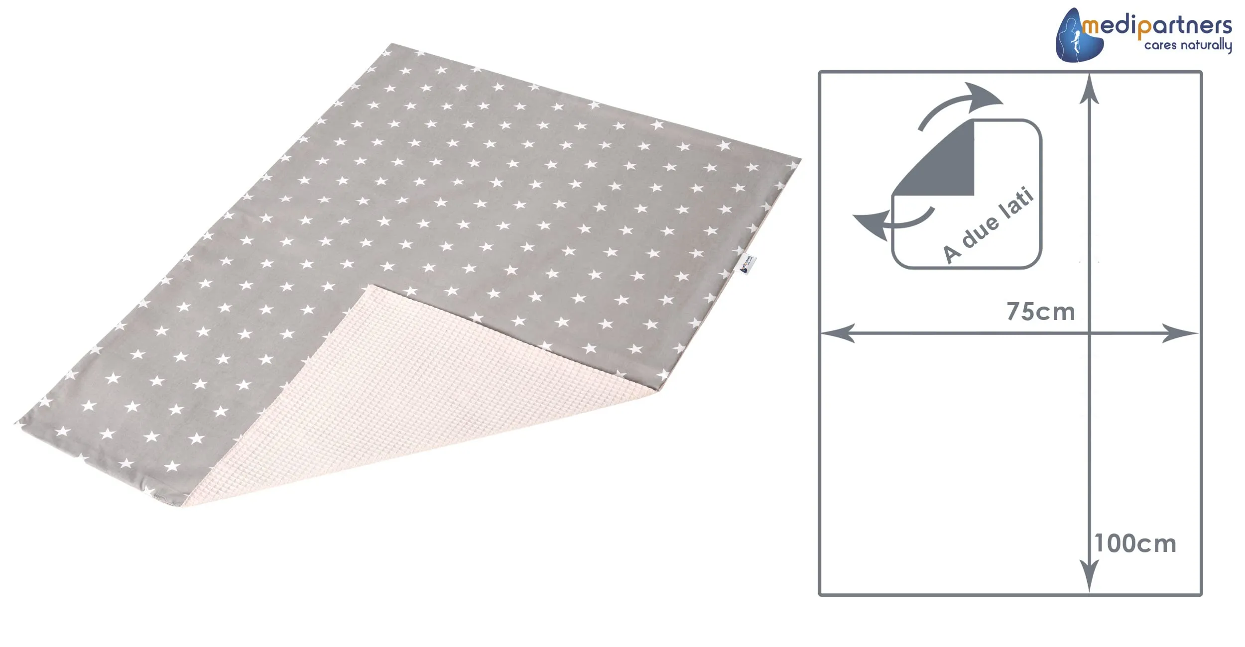 Medi Partners Coperta per Neonato in Cotone 75x100cm Bifacciale (Stelle Grigie Con Waffle Rosa Chiaro) - immagine 4