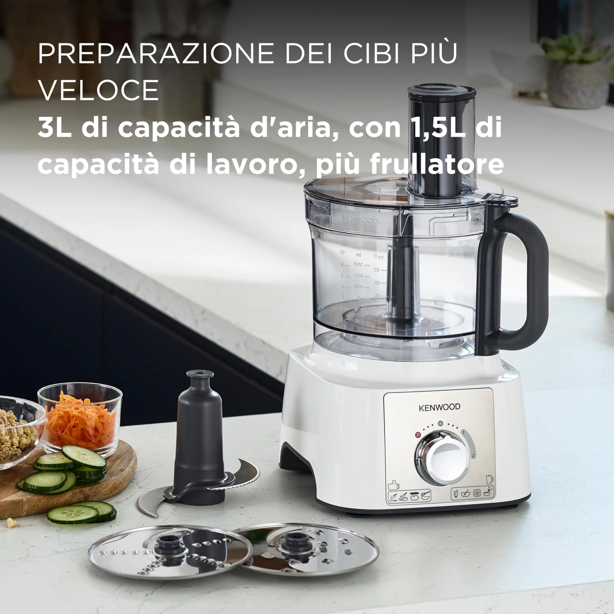 Kenwood MultiPro Express FDP65.450WH Robot da Cucina, 1000 W, Ciotola 3 L, Bianco - immagine 2