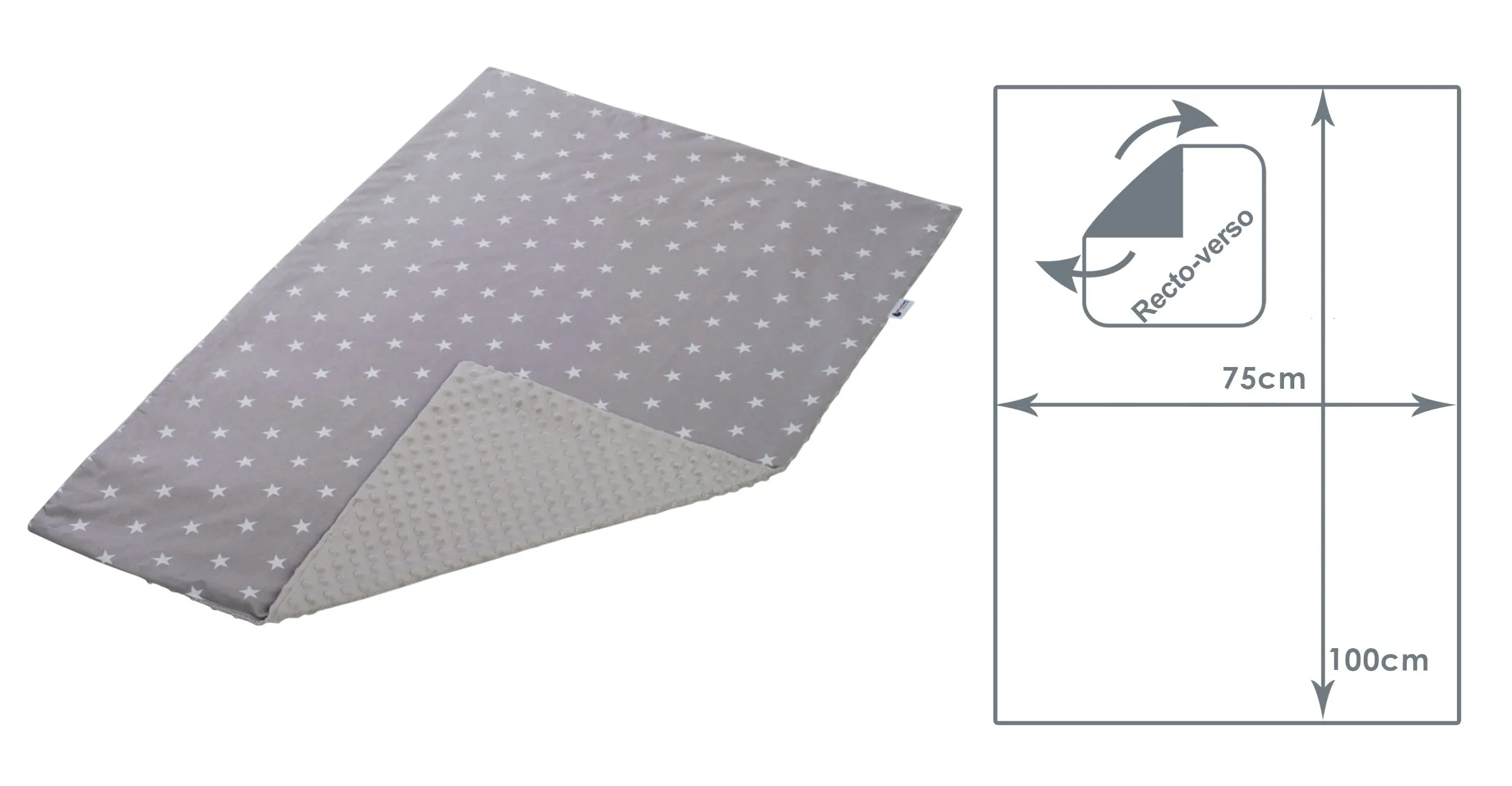 Medi Partners Coperta per Neonato in Cotone e Minky 75x100cm, Bifacciale, Stelle con Grigio - immagine 3