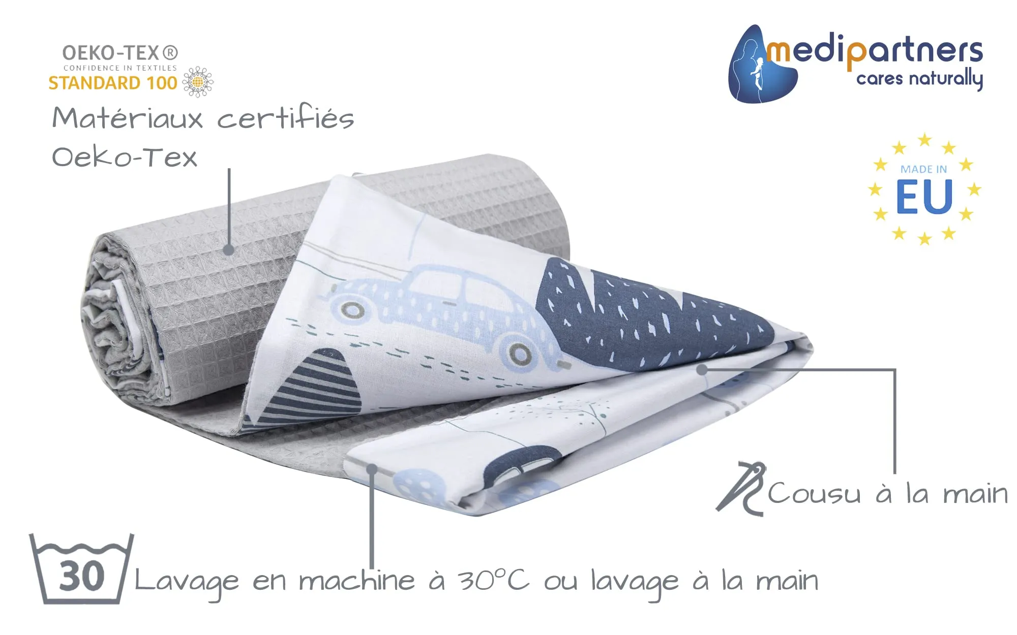 Medi Partners Coperta per Neonato in Cotone Bifacciale, 75x100cm, Naturale - immagine 2